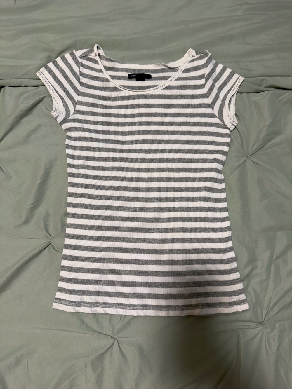 GAP Girls Striped Crewneck Tee - White & Gray